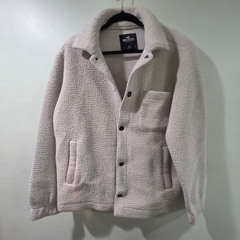 Hollister Cream Sherpa Fleece Jacket Medium Button Front